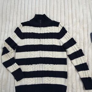 L.L. Bean navy blue and Cream Striped Women's Sweater/ cardigan